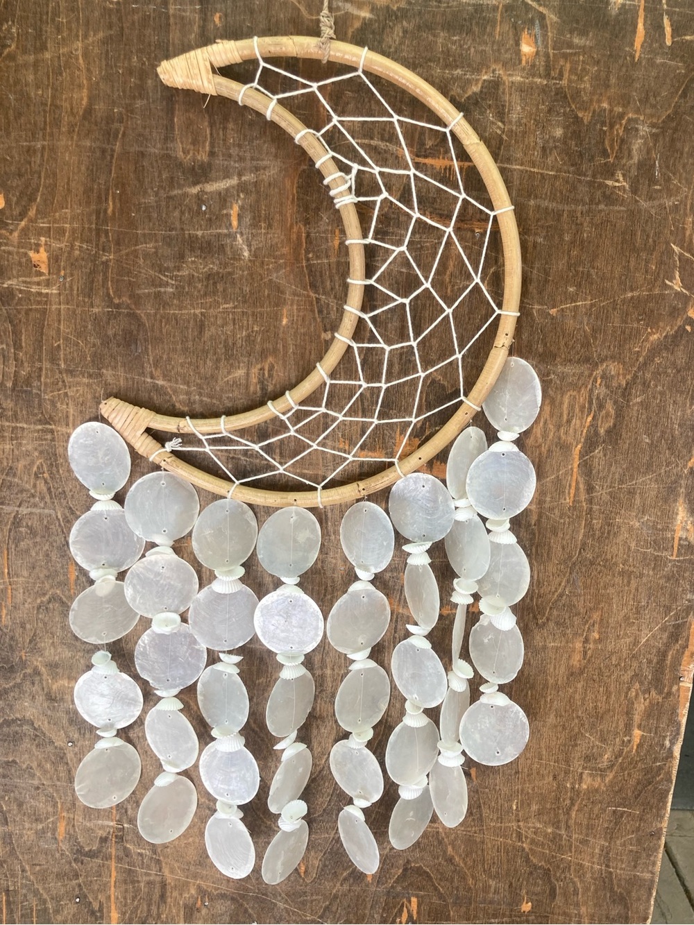 Boho Crescent Shell Wall Hanging - White capiz shell